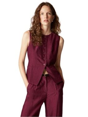 J.Crew Essential Cutaway Vest Top in Textured Satin - Burgundy